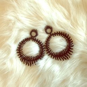 NWT Black feather studded hoop earrings